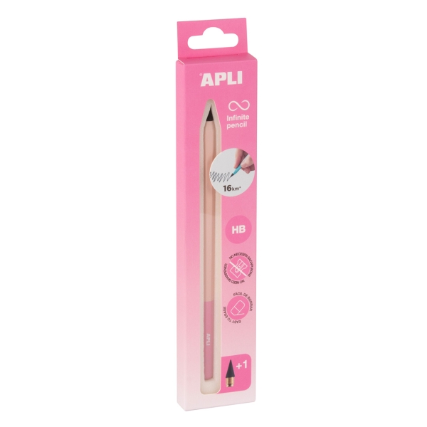 Apli Infinite Pencil Nordik Pack con matita Infinito HB + mina di ricambio + cappuccio protettivo - Per scrivere fino a 16 km - Colore rosa