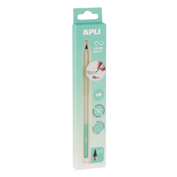 Apli Infinite Pencil Nordik Confezione di matita Infinito HB + mina di ricambio + cappuccio protettivo - Per scrivere fino a 16 km - Colore verde