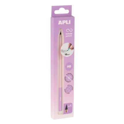 Apli Infinite Pencil Nordik Confezione di matite Infinito HB + Minuta di ricambio + Cappuccio protettivo - Per scrivere fino a 16 km - Colore Lilla