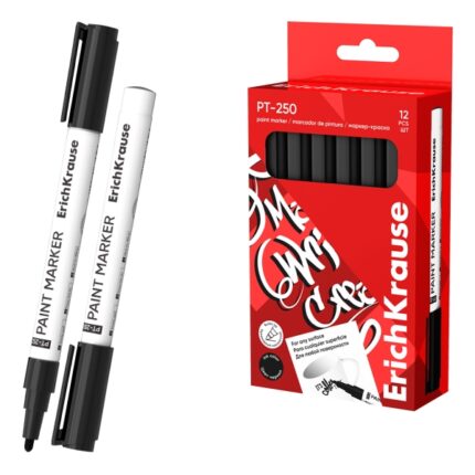 Erichkrause PT-250 Pennarello per vernice - Punta a forma di proiettile - Tratto da 1-2 mm - Sistema di erogazione dell'inchiostro a valvola - Inchiostro a base di olio - Corpo in alluminio resistente - Colore nero