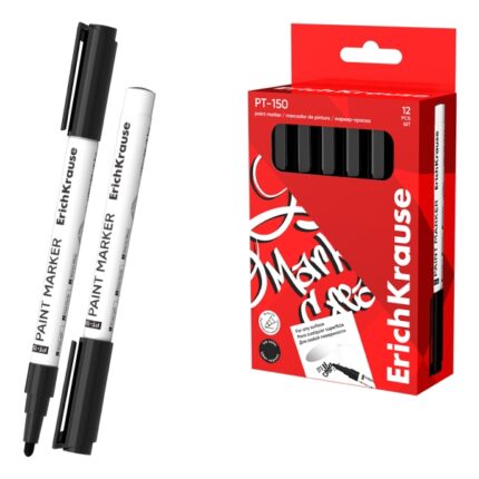 Erichkrause PT-150 Pennarello a vernice - Punta a forma di proiettile - Tratto da 1-2 mm - Sistema di erogazione dell'inchiostro a valvola - Inchiostro a base d'acqua - Corpo in alluminio resistente - Colore nero