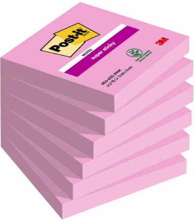 Confezione Post-It da 6 blocchi da 100 foglietti adesivi riposizionabili - Forma quadrata - 76x76 mm - Colore rosa