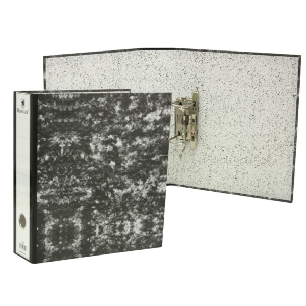 Bismark Raccoglitore A-Z Marmorizzato Folio Dorso 75 mm - Cartone rivestito - Portacartellini sul dorso - Meccanismo a leva - Colore Nero Marmorizzato
