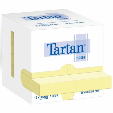 Tartan Confezione da 12 blocchi da 100 foglietti adesivi riposizionabili 51x38 mm - 100% PEFC - Colore giallo chiaro