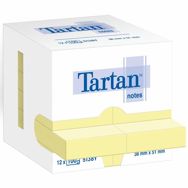 Tartan Confezione da 12 blocchi da 100 foglietti adesivi riposizionabili 51x38 mm - 100% PEFC - Colore giallo chiaro