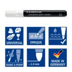 Staedtler Lumocolor 349 Pennarello acrilico permanente - Tratto 2,4 mm circa - Inchiostro a base d'acqua - Colore bianco - immagine 5