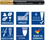 Staedtler Lumocolor 349 Pennarello acrilico permanente - Tratto 2,4 mm circa - Inchiostro a base d'acqua - Colore oro - immagine 3