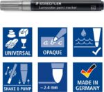 Staedtler Lumocolor 349 Pennarello acrilico permanente - Tratto 2,4 mm circa - Inchiostro a base d'acqua - Colore argento - immagine 3