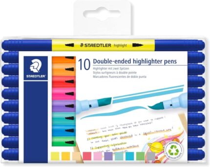 Staedtler Textsurfer Classic 362 Confezione da 10 pennarelli fluorescenti a doppia punta smussata e pennello - Asciugatura rapida - Inchiostro a base d'acqua - Colori assortiti