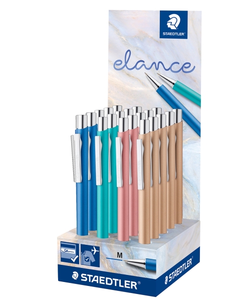 Staedtler Elance Espositore con 20 penne a sfera a scatto - Inchiostro blu - Larghezza tratto M - Colori assortiti