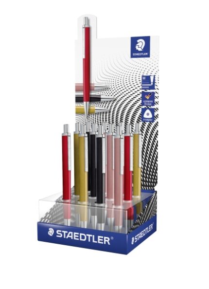 Staedtler Triplus Espositore con 12 penne a sfera retrattili - Inchiostro blu - Larghezza tratto M - Colori assortiti