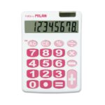 Milan Nata Calcolatrice da tavolo a 8 cifre - Tasti grandi - Spegnimento automatico - Colore bianco e rosa