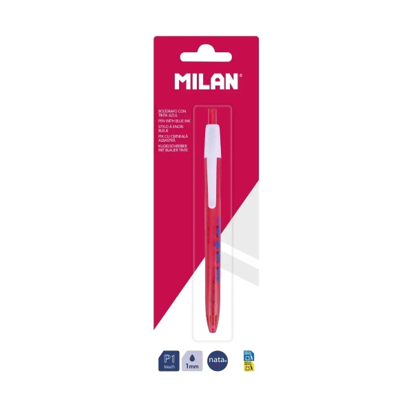 Milan P1 Nata® 624 Penna a sfera retrattile - Punta tonda 1 mm - Inchiostro blu - Corpo rosa/bianco