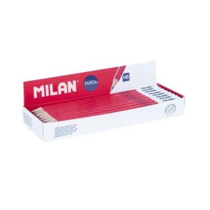Milan Nata 624 Espositore con 24 matite in grafite HB - Forma quadrata - Mina dal tratto uniforme e resistente alla rottura - Corpo di colore rosa/bianco