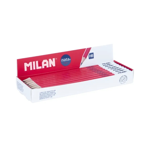 Milan Nata 624 Espositore con 24 matite in grafite HB - Forma quadrata - Mina dal tratto uniforme e resistente alla rottura - Corpo di colore rosa/bianco