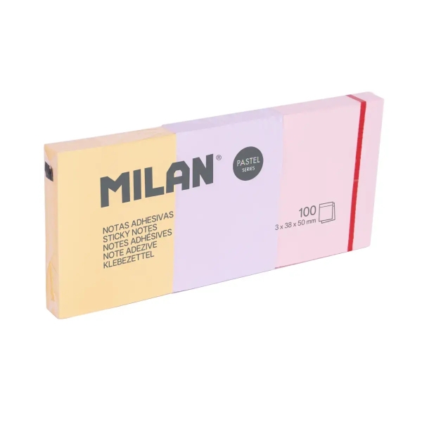 Milan Pastel Confezione con 3 blocchi da 100 foglietti adesivi rimovibili 38x50 mm - Colori pastello assortiti