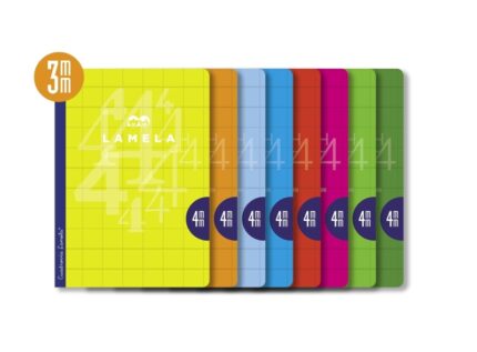 Lamela Confezione da 10 quaderni pinzati con 50 fogli da 90 g/m² con margine - Formato A4 - Righe a quadratini da 3 mm - Copertina in cartoncino plastificato - Carta offset bianca extra - Colori assortiti