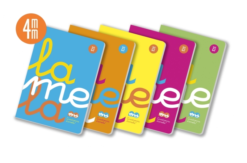 Lamela Confezione da 5 quaderni rilegati con 50 fogli da 90 g/m² con margine - Formato A4 - Righe a 4 mm - Copertina in polipropilene fluorescente - Carta offset bianca extra - Colori assortiti