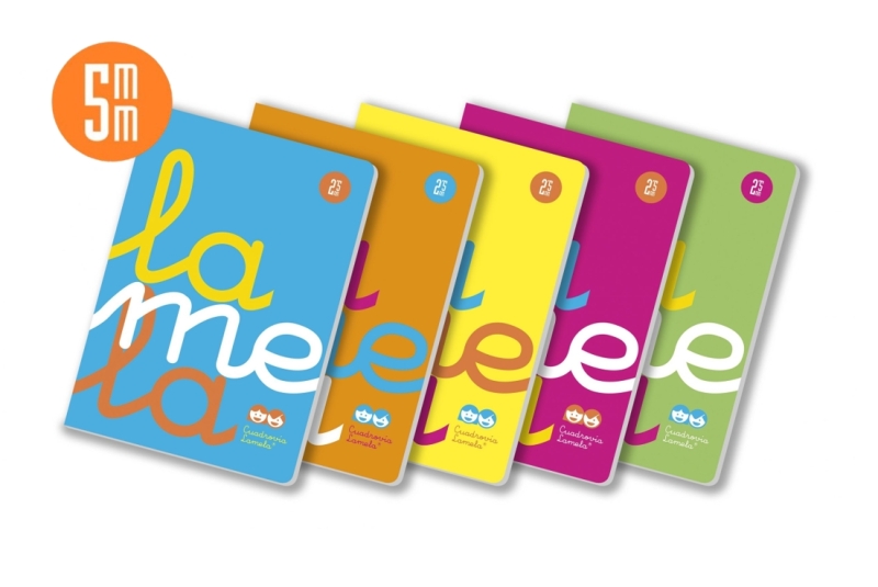Lamela Confezione da 5 quaderni rilegati con 50 fogli da 90 g/m² con margine - Formato A4 - Righe a quadratini da 5 mm - Copertina in polipropilene fluorescente - Carta offset bianca extra - Colori assortiti