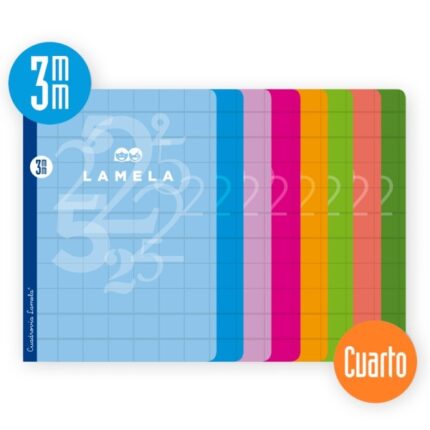 Lamela Confezione da 10 quaderni rilegati con 50 fogli da 70 g/m² con margine - Formato quarto - Righe a quadretti da 3 mm - Copertina in cartoncino plastificato - Carta offset bianca extra - Colori assortiti