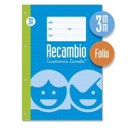Ricarica per anelli con 100 fogli da 70 g/m² con margine - Formato Folio - Righe a quadretti da 3 mm - Carta offset bianca extra - Colore blu