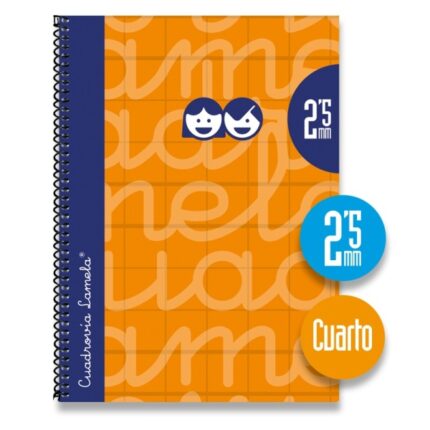 Lamela Quaderno a spirale con 80 fogli da 70 g/m² con margine - Formato quarto - Righe Cuadrovia da 2