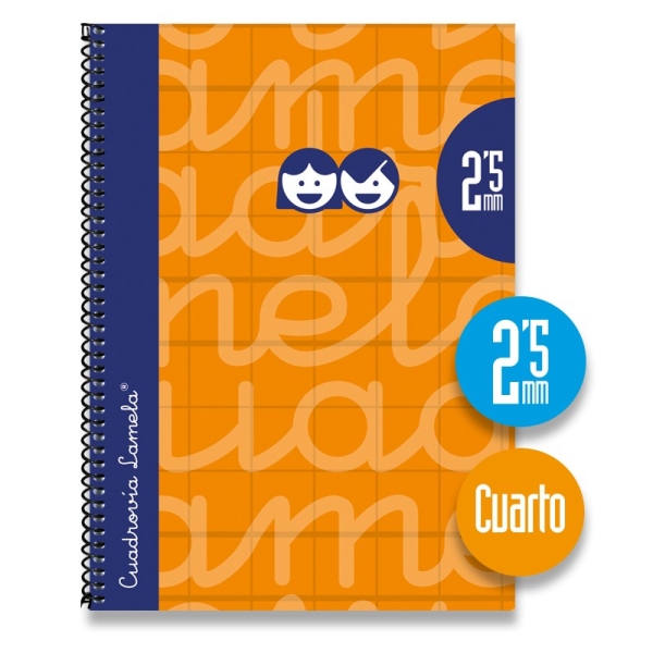 Lamela Quaderno a spirale con 80 fogli da 70 g/m² con margine - Formato quarto - Righe Cuadrovia da 2