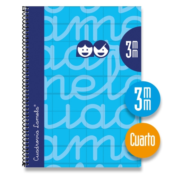 Quaderno a spirale Lamela con 80 fogli da 70 g/m² con margine - Formato quarto - Righe a 3 mm - Copertina extra rigida - Carta offset bianca extra - Colore blu