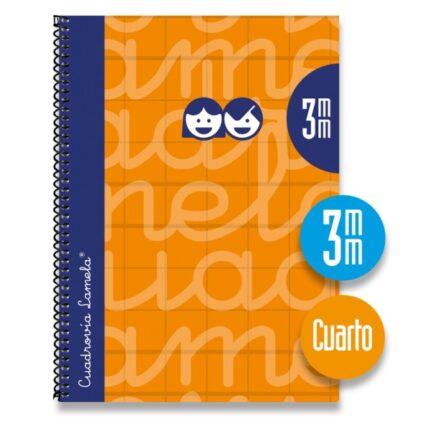 Quaderno a spirale Lamela con 80 fogli da 70 g/m² con margine - Formato quarto - Righe a 3 mm - Copertina extra rigida - Carta offset bianca extra - Colore arancione