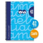 Quaderno a spirale Lamela con 80 fogli da 70 g/m² con margine - Formato quarto - Righe a 4 mm - Copertina extra rigida - Carta offset bianca extra - Colore blu