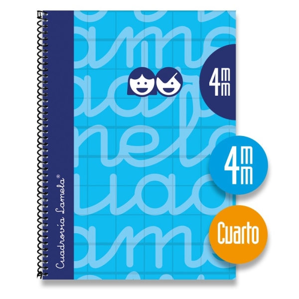 Quaderno a spirale Lamela con 80 fogli da 70 g/m² con margine - Formato quarto - Righe a 4 mm - Copertina extra rigida - Carta offset bianca extra - Colore blu