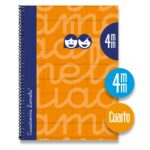Quaderno a spirale Lamela con 80 fogli da 70 g/m² con margine - Formato quarto - Righe a 4 mm - Copertina extra rigida - Carta offset bianca extra - Colore arancione