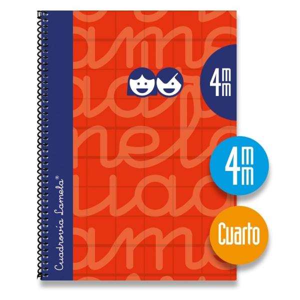 Quaderno a spirale Lamela con 80 fogli da 70 g/m² con margine - Formato quarto - Righe a quadratini da 4 mm - Copertina extra rigida - Carta offset bianca extra - Colore rosso