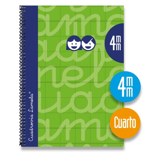 Lamela Quaderno a spirale con 80 fogli da 70 g/m² con margine - Formato quarto - Righe a quadratini da 4 mm - Copertina extra rigida - Carta offset bianca extra - Colore verde