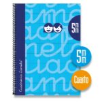 Quaderno a spirale Lamela con 80 fogli da 70 g/m² con margine - Formato quarto - Righe a 5 mm - Copertina extra rigida - Carta offset bianca extra - Colore blu