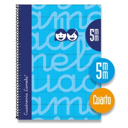 Quaderno a spirale Lamela con 80 fogli da 70 g/m² con margine - Formato quarto - Righe a 5 mm - Copertina extra rigida - Carta offset bianca extra - Colore blu