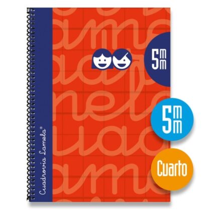 Quaderno a spirale Lamela con 80 fogli da 70 g/m² con margine - Formato quarto - Righe a 5 mm - Copertina extra rigida - Carta offset bianca extra - Colore rosso