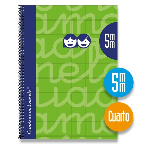 Quaderno a spirale Lamela con 80 fogli da 70 g/m² con margini - Formato quarto - Righe a quadretti da 5 mm - Copertina extra rigida - Carta offset bianca extra - Colore verde Quaderno a spirale Lamela con 80 fogli da 70 g/m² con margini - Formato quarto - Righe a quadretti da 5 mm - Copertina extra rigida - Carta offset bianca extra - Colore verde