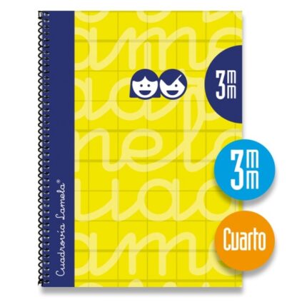 Quaderno a spirale Lamela con 80 fogli da 90 g/m² con margine - Formato quarto - Righe a quadratini da 3 mm - Copertina extra rigida - Carta offset bianca extra - Colore giallo