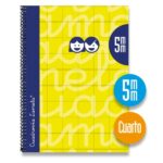 Quaderno a spirale Lamela con 80 fogli da 70 g/m² con margine - Formato quarto - Righe a quadratini da 5 mm - Copertina extra rigida - Carta offset bianca extra - Colore giallo