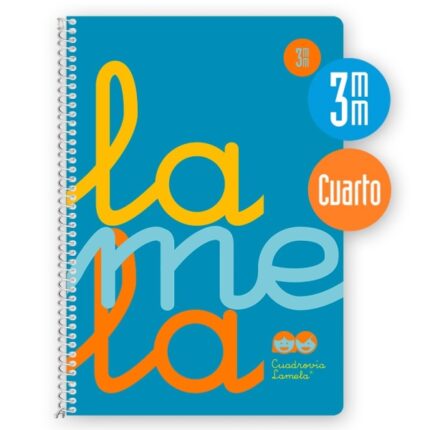 Quaderno a spirale Lamela con 80 fogli da 90 g/m² con margine - Formato quarto - Righe a quadratini da 3 mm - Copertina extra rigida - Carta offset bianca extra - Colore blu