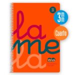 Quaderno a spirale Lamela con 80 fogli da 90 g/m² con margine - Formato quarto - Righe da 3 mm - Copertina extra rigida - Carta offset bianca extra - Colore arancione
