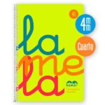 Quaderno a spirale Lamela con 80 fogli da 90 g/m² con margine - Formato quarto - Righe a quadratini da 4 mm - Copertina extra rigida - Carta offset bianca extra - Colore giallo