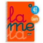 Quaderno a spirale Lamela con 80 fogli da 90 g/m² con margine - Formato quarto - Righe a quadratini da 4 mm - Copertina extra rigida - Carta offset bianca extra - Colore arancione