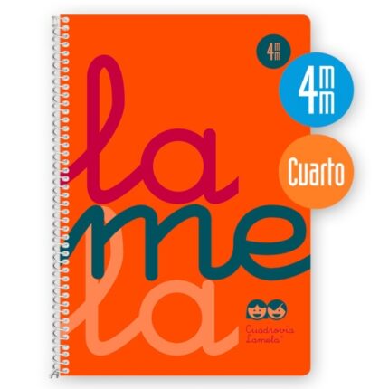 Quaderno a spirale Lamela con 80 fogli da 90 g/m² con margine - Formato quarto - Righe a quadratini da 4 mm - Copertina extra rigida - Carta offset bianca extra - Colore arancione