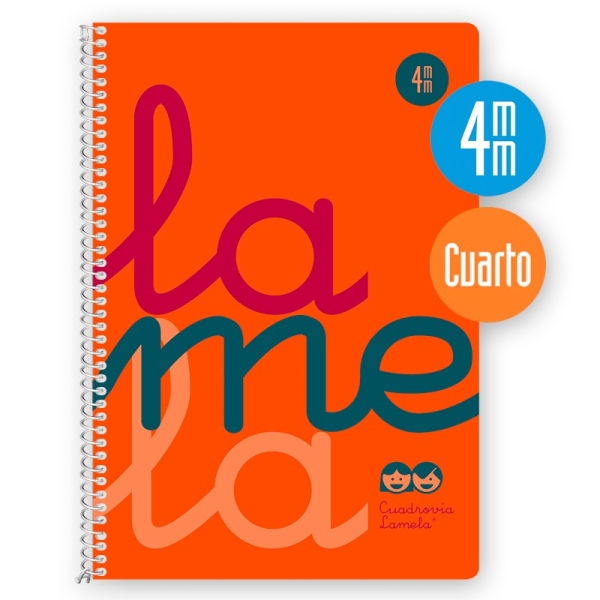Quaderno a spirale Lamela con 80 fogli da 90 g/m² con margine - Formato quarto - Righe a quadratini da 4 mm - Copertina extra rigida - Carta offset bianca extra - Colore arancione