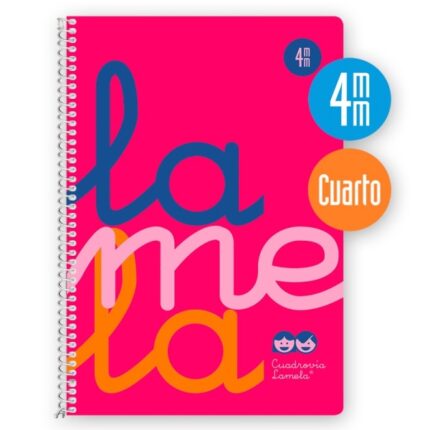 Quaderno a spirale Lamela con 80 fogli da 90 g/m² con margine - Formato quarto - Righe da 4 mm - Copertina extra rigida - Carta offset bianca extra - Colore rosa