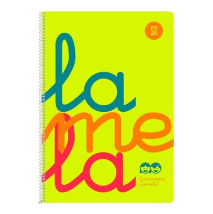 Quaderno a spirale Lamela con 80 fogli da 90 g/m² con margine - Formato quarto - Righe da 5 mm - Copertina extra rigida - Carta offset bianca extra - Colore giallo