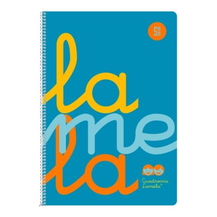 Quaderno a spirale Lamela con 80 fogli da 90 g/m² con margine - Formato quarto - Righe a quadratini da 5 mm - Copertina extra rigida - Carta offset bianca extra - Colore blu