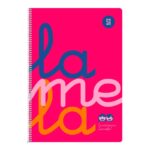 Quaderno a spirale Lamela con 80 fogli da 90 g/m² con margine - Formato quarto - Righe a quadratini da 5 mm - Copertina extra rigida - Carta offset bianca extra - Colore rosa